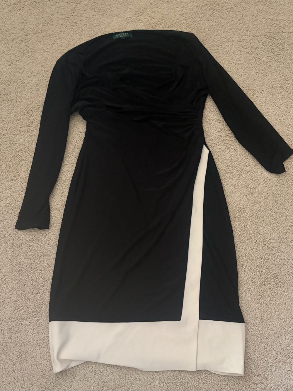 Lauren Ralph Lauren Black Midi Dress with White Contrast Trim